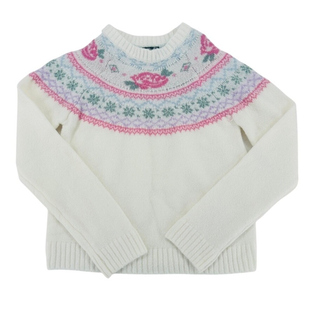 FCT With Love Fair Isle Sweater Cream Floral Knit Medium NWT